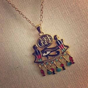 Charming Egyptian Enamel Horus Pendant Necklace